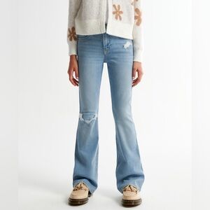 Abercrombie Kids High Rise Flare Jeans Light Wash Stretch Distressed Girls 13/14